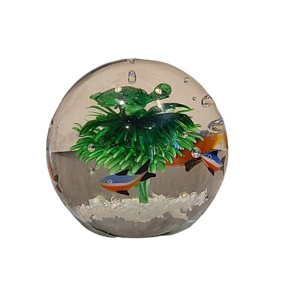 Art Glass Sea Turtle & Colorful Fish Paperweight Hand Crafted Blown Figurine EUC - Picture 3 of 12